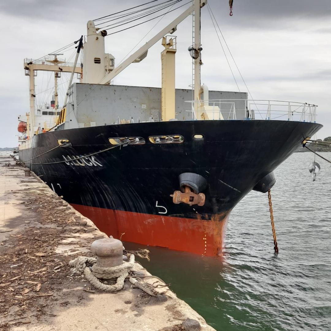 Shipping vessel transporting cargo across the sea